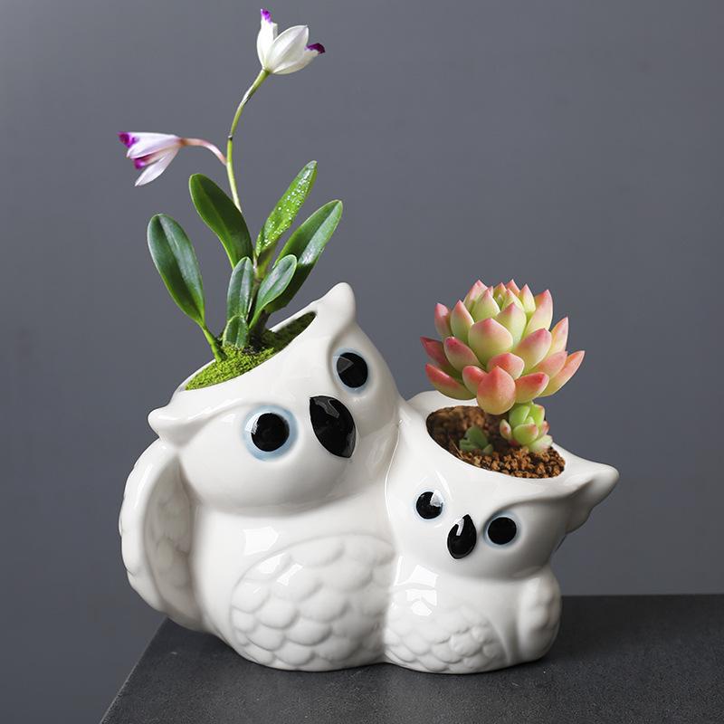 Gardening Succulent Flower Pot Ceramic Interior Creative Simple Desktop Small Animal Mother And Son Owl Flower Ornament