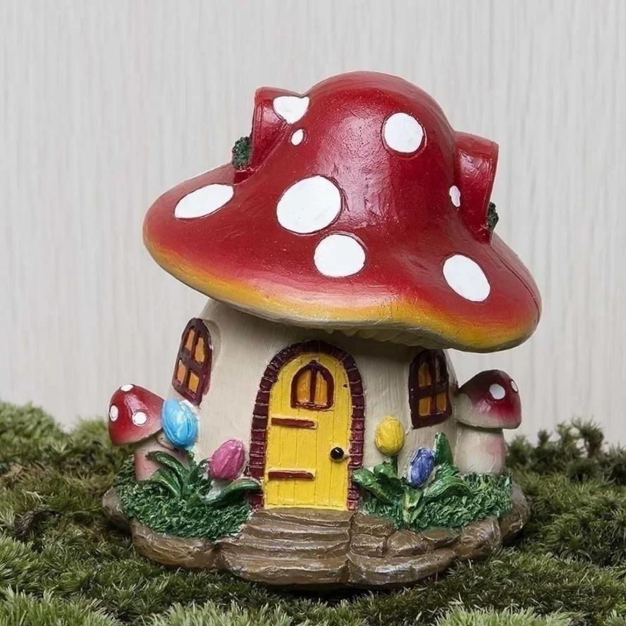 1 Pcs Cute 8.5cm*10cm Mushroom House Miniature Resin Fairy Garden Flower Potted Craft Home Decoration Ornaments