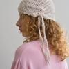 TINKNIT Crochet Ribbon Knit Beanie_cream/charcoal