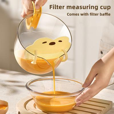 Saplı ve Filtre Plakalı Yumurta Çırpma Kabı Plastik Ölçü Kabı Yemek Pişirme ve Fırınlama için Mutfak Malzemeleri Yumurta Sıvısı Filtreleme Meyve Temizleme
