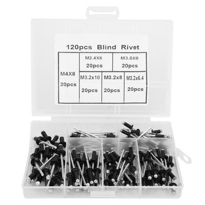 120 Stück Blindnieten-Set Aluminiumlegierung Blindniet Befestigungselement M2.4 M3 M3.2 M4