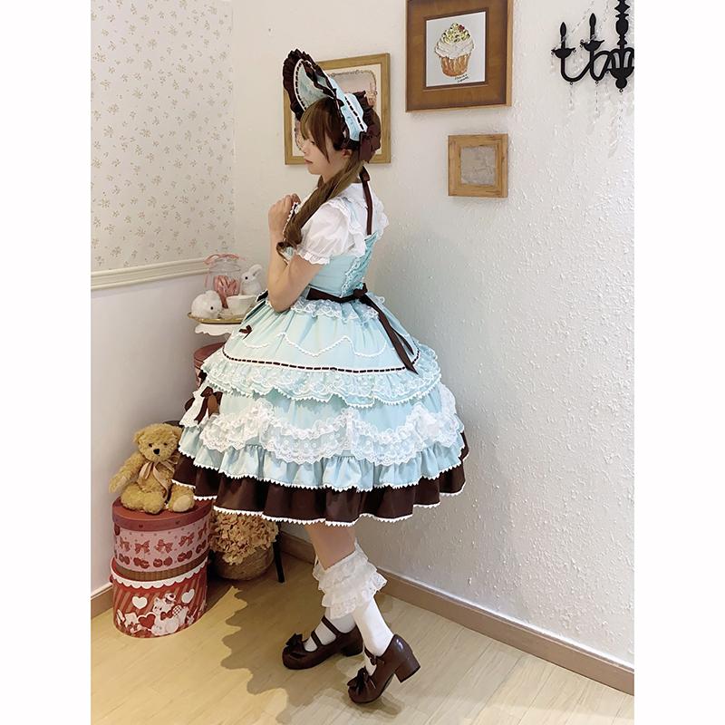 Letní sladké Lolita šaty Roztomilé princeznovské Mašle Krajka Sladké Dlouhé Dortové