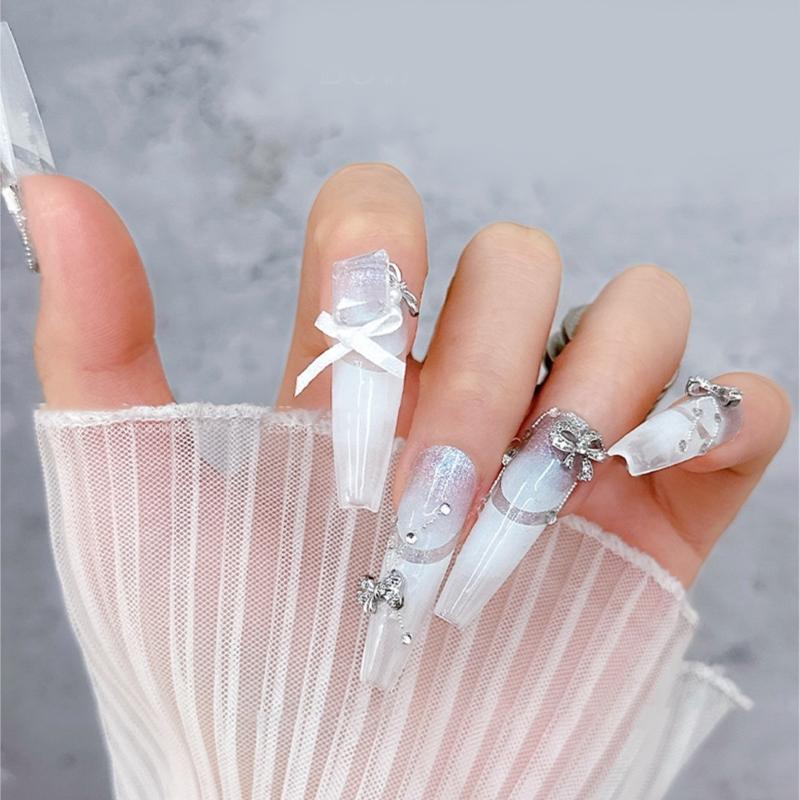 Ribbon Bowknot Nail Art Charms 3D Bow Nail Rhinestones Charm Silver Bowknot Nail Charms Nail Art Decor for Acrylic Nails