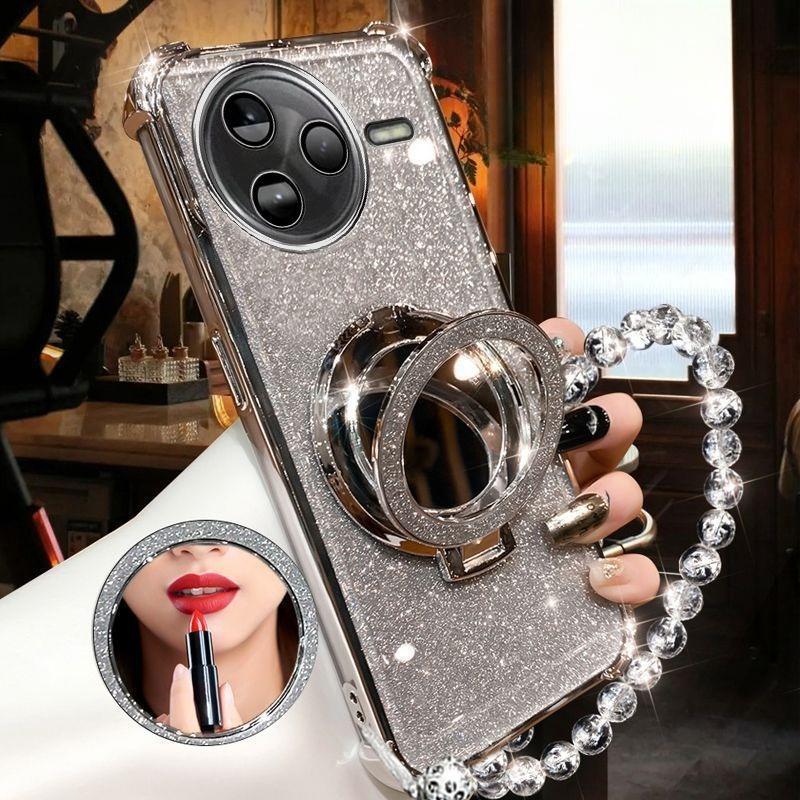 

Shockproof Glitter Plating Case For Xiaomi POCO F7 Ultra M7 Pro 5G Crystal Bracelet Mirror Magnetic Holder Cover Poco F7 срібний