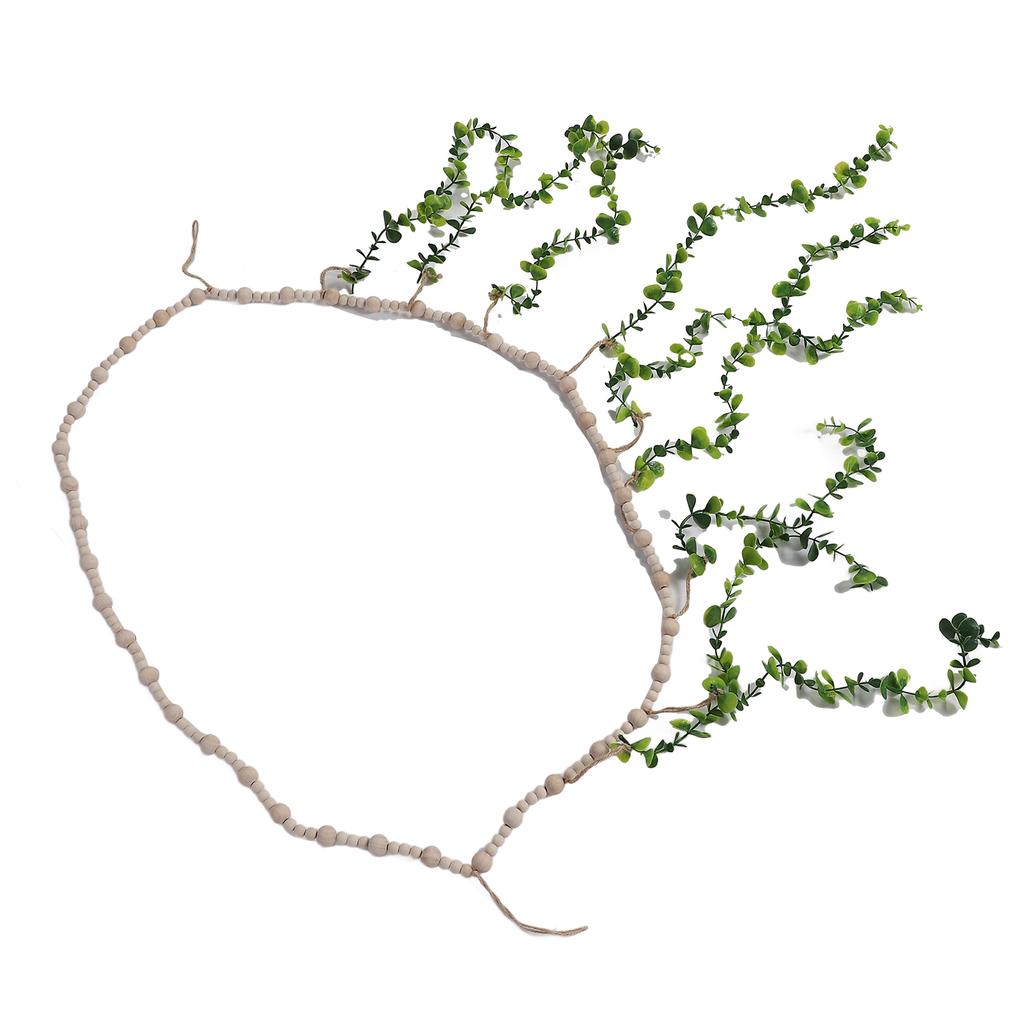 Hanging Photo Display Holder Wall Decor Wooden Bead Garland Realistic Eucalyptus Leaf Photo Display 