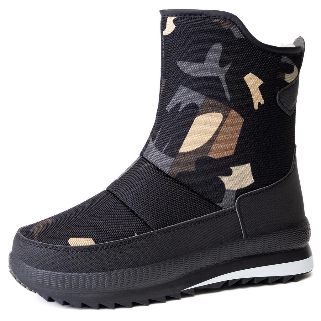 Wasserdichte Leichte Warme Winter-Schneestiefel für Herren mit dicker Sohle, zum einfachen Anziehen, gepolstertes Futter, rutschfest, strapazierfähig, lässige Sport-Baumwollstiefel