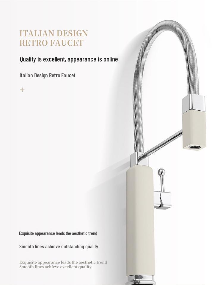 Luxury Universal Tinkerbell Pull-Out Kitchen Faucet - Hot & Cold All-Copper Dishwashing Sink Faucet