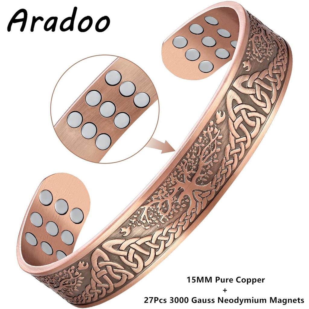 Pulsera de Cobre Premium Árbol de la Vida para Hombres Mujeres con 18 Piezas de Brazalete Magnético de Fuerza Joyería con Caja de Regalo