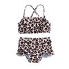 Girls' Leopard Print Sporty Swimsuit Set - Split Sling Style