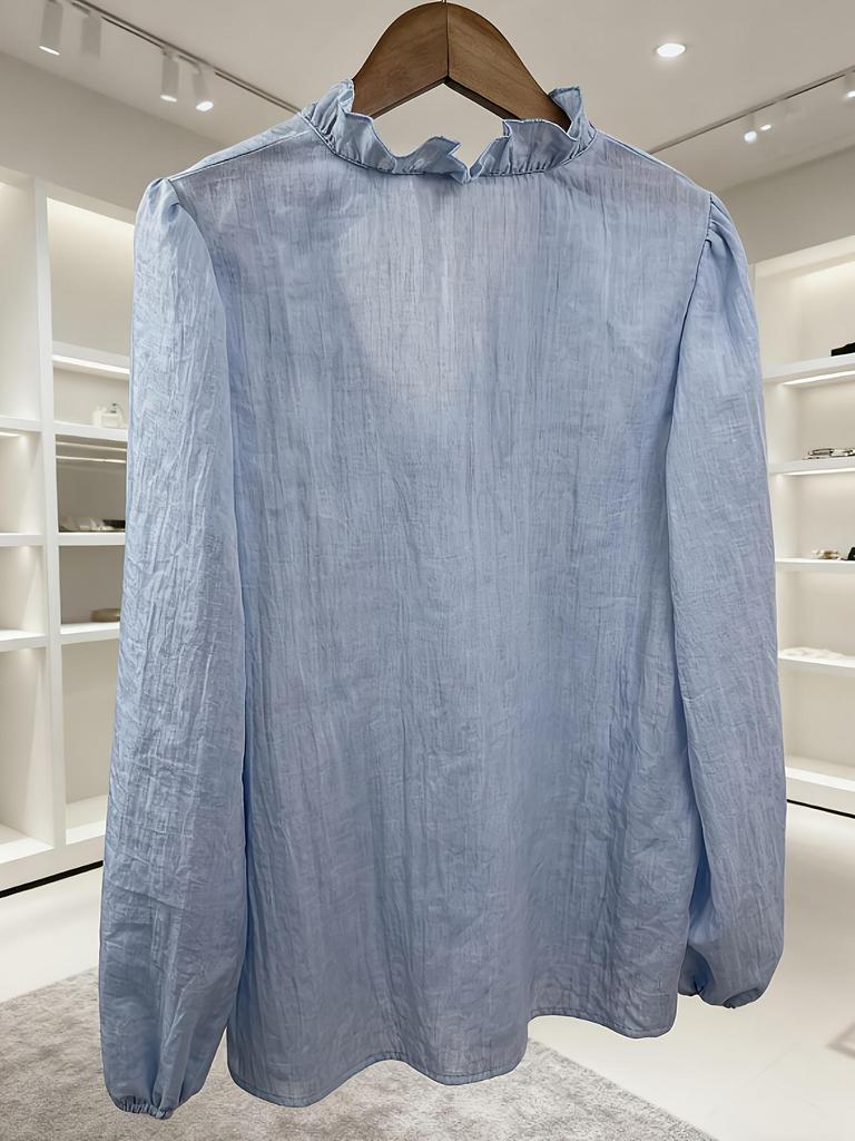 Elegant Retro V-Neck Lantern Sleeve Women's Blouse with Ruffle Details