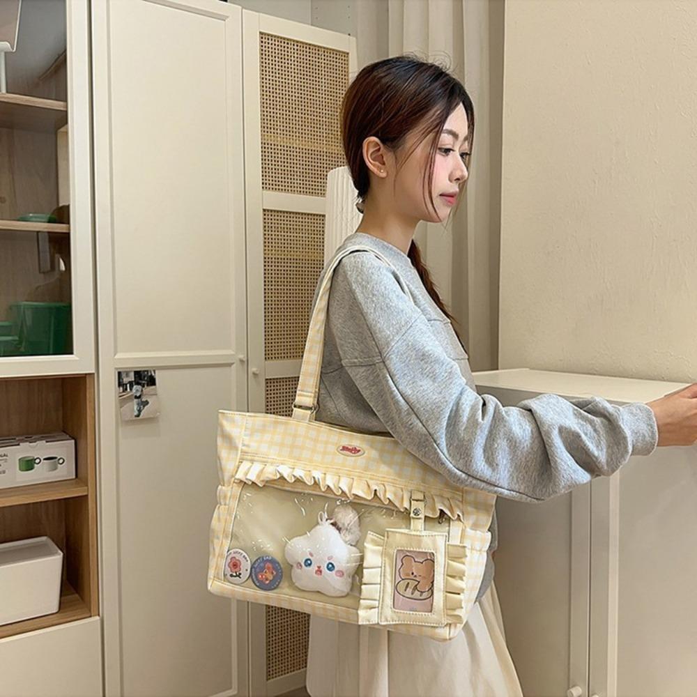 Girls' Ulzzang Ita Bag New Japanese Sweet Plaid Versatile and Cute College Style School Bag Commuting and Casual Tote Bag