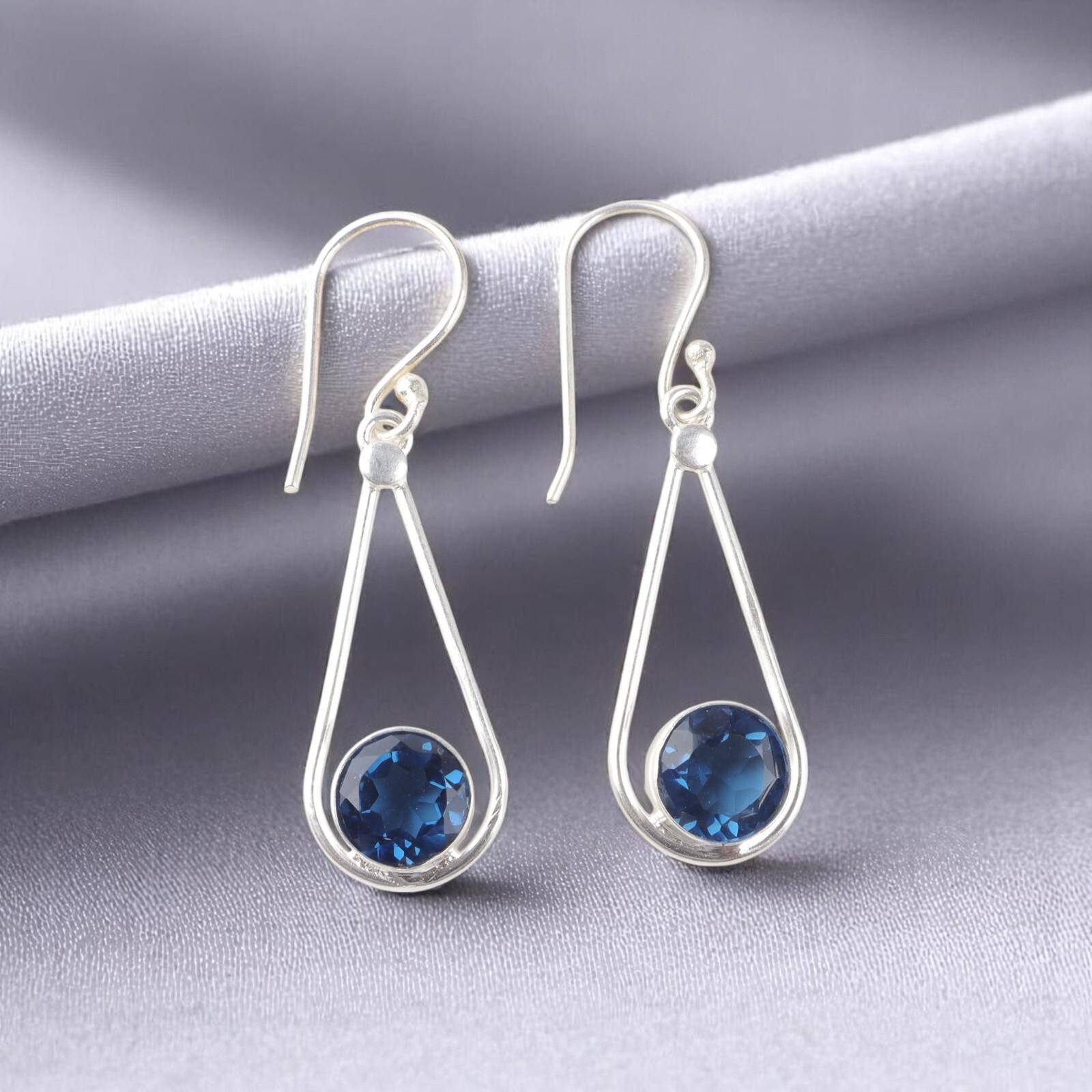 

London Blue Topaz Gemstone 925 Sterling Silver Jewelry Handmade Earrings 1.76 EE-126-10