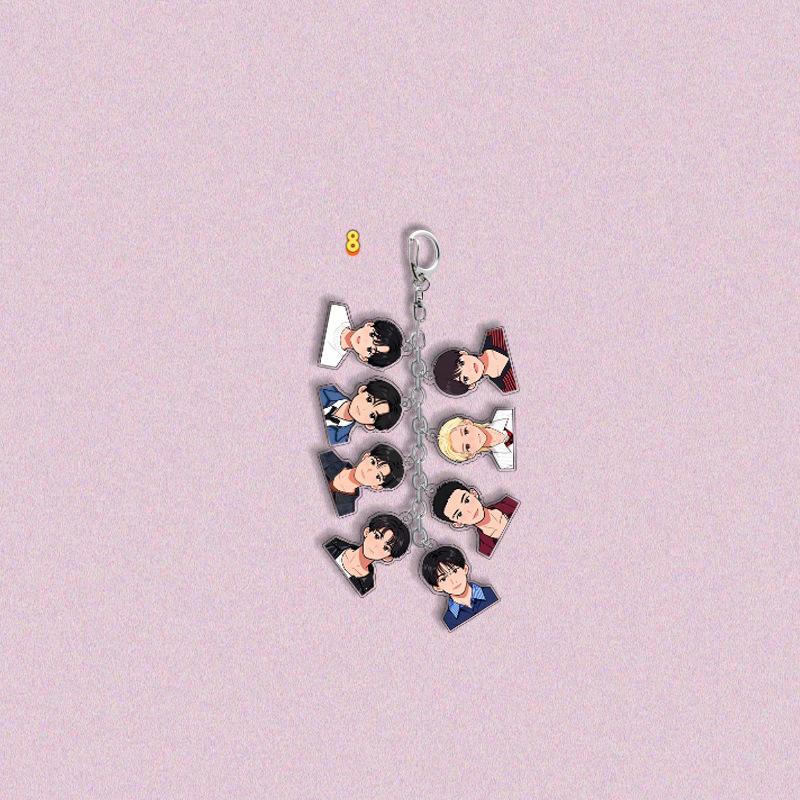 Stray Kids Multi-Charm Acrylic Keychain, Kpop Member Photo & Cartoon & SKZOO Character Dangling Charms, STAY Fans Collectible Bag Pendant