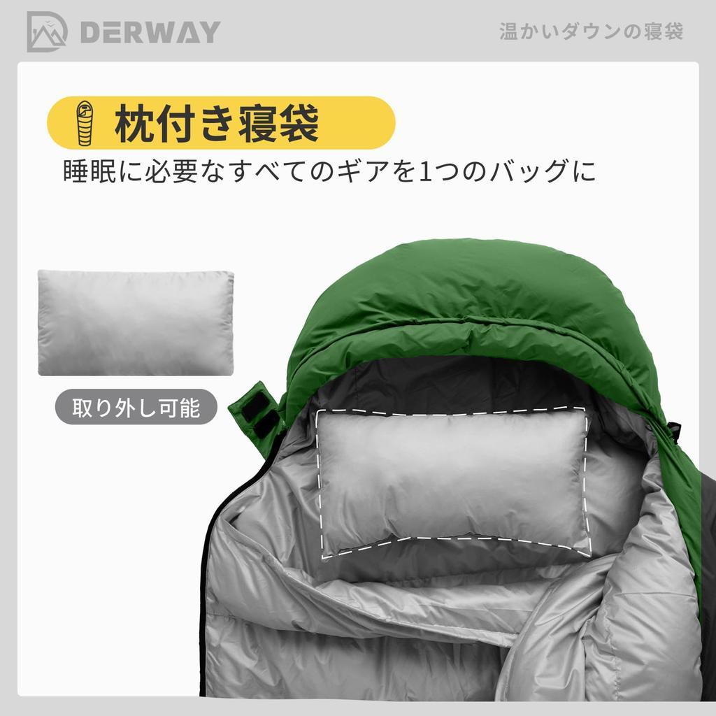 Derway Down Sleeping Bag with Pillow Envelope Compact Lighter and Suitable for 4 Seasons Emergency Outdoor Car Use 800g Down (22080cm), Type,