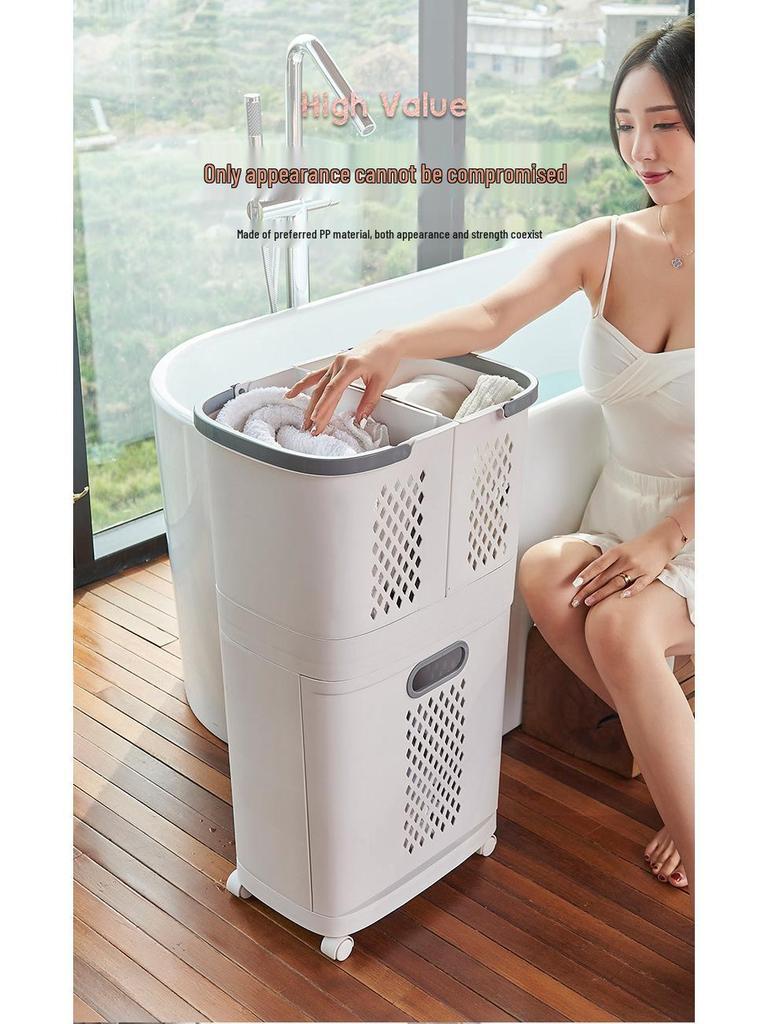 Plastový koš na prádlo v japonském stylu: Velkokapacitní, bezvrtací, vícevrstvý stojací koš na prádlo