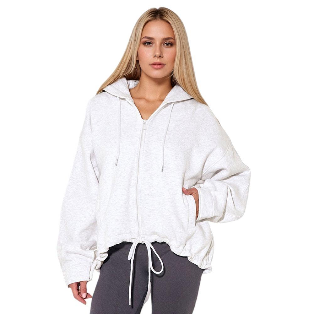New European beautiful women s leisure sports hooded zipper knitted women s leisure solid color sweater jacket S