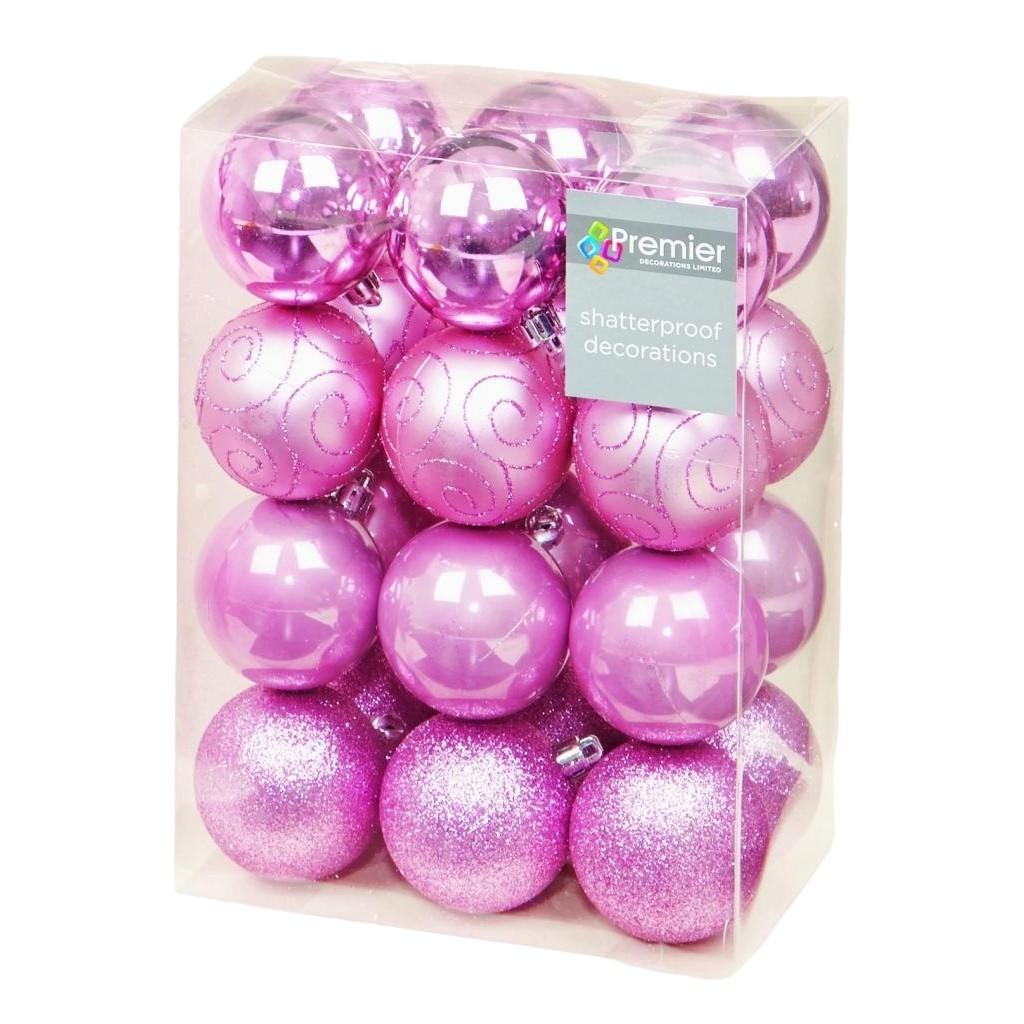 Premier Assorted Designs Christmas Bauble (Pack of 24)