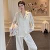 Women's Light Luxury Ice Silk Pajamas, Spring/Summer, Long Sleeve Satin with Lace.