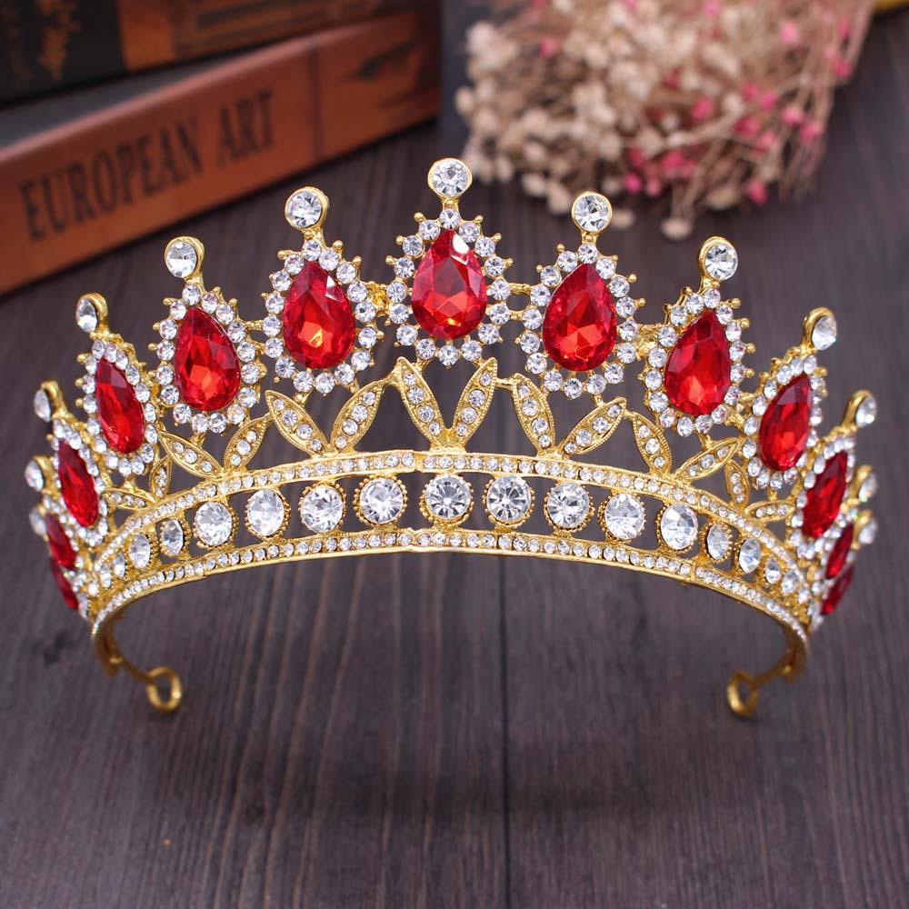 Baroque Vintage Rhinestone Crown Gold Color Champagne Crystal Bridal Tiaras Crown Wedding Hair Accessories Diadem Pageant Crowns