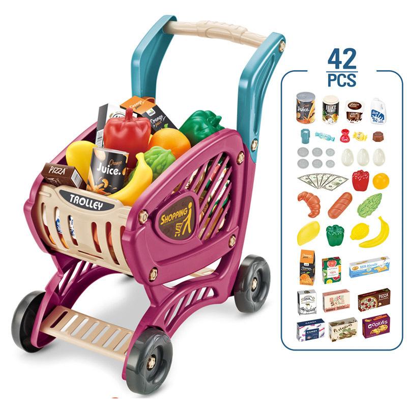 

Детская тележка для покупок, игровой набор, ролевые игры, еда, фрукты, овощи, супермаркет, тележка для покупок, игрушка для малышей, мальчиков и девочек