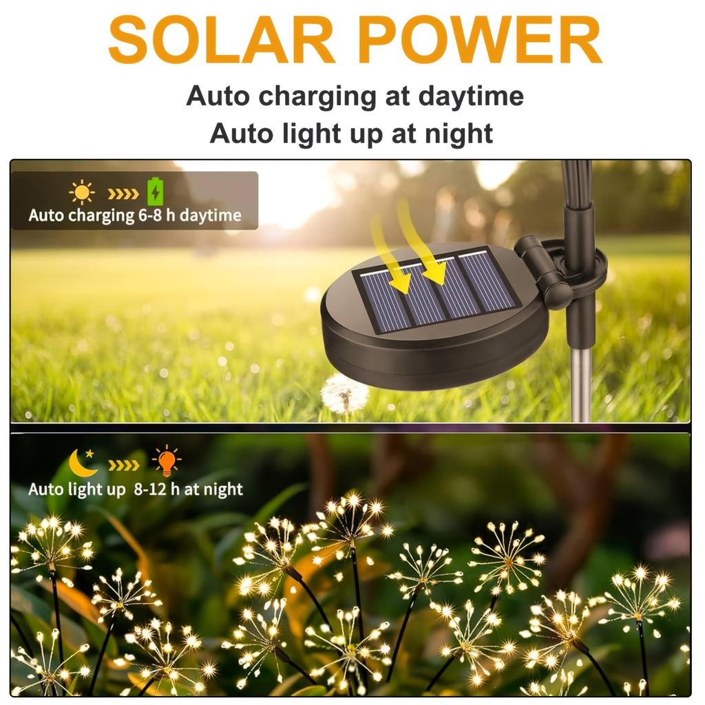 1/2/4pcs Solar Firework Lights Warm White Light Suitable for Garden Lawn Camping Steps Greenway Courtyard Decoration Lawn Lights
