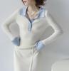 MZOXOM Women's Color Block Polo Collar Sweater - High-End Pullover Knitwear