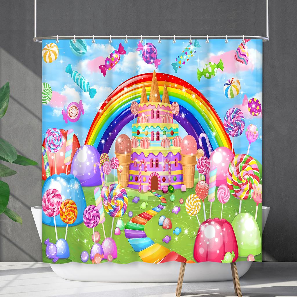 Badezimmervorhang Wasserdichter Duschvorhang Digitaldruck Animation Freies Stanzen Toilettentrennvorhang Duschstoff