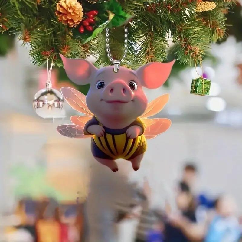 Charming Acrylic Flying Pig Keychain Car Rearview Mirror Decor For Home And Auto