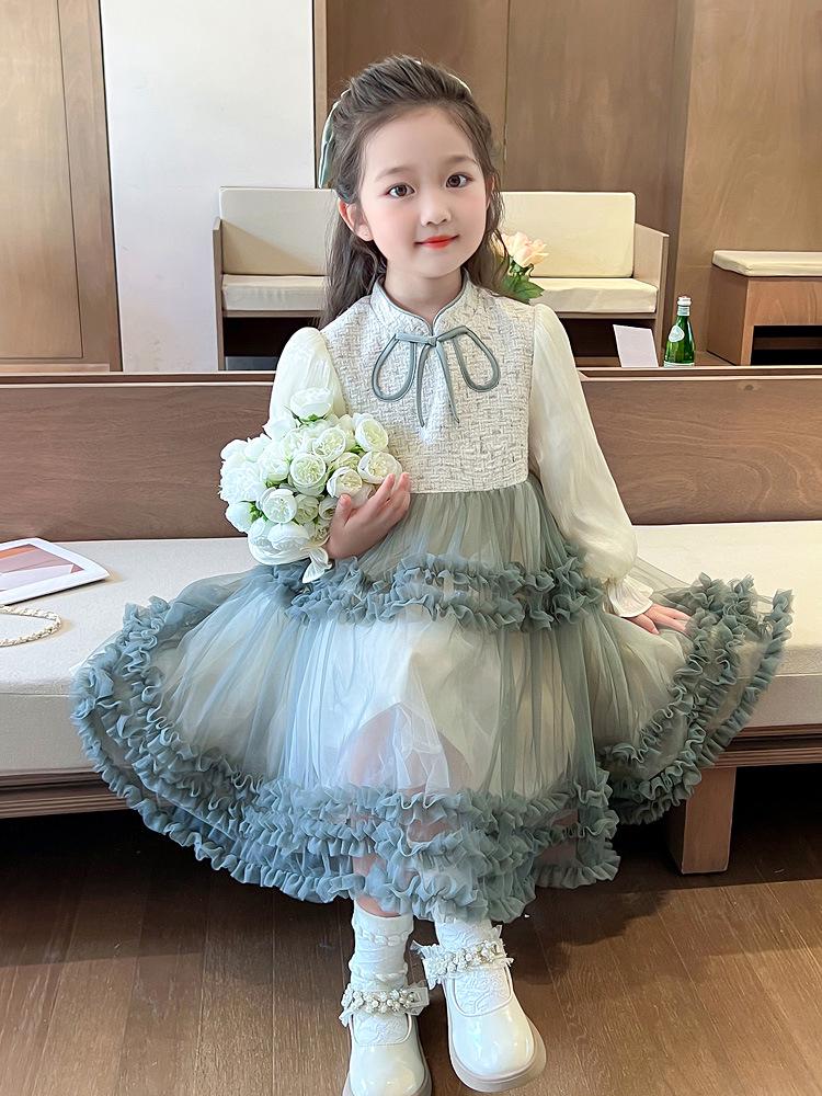 2025 Fashionable Girls' Princess Dress with Puffy Tulle Skirt - Spring/Autumn Collection
