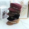 Autumn and Winter New Haijun Hat Simple Casual Versatile Flat Top Hat Belt Buckle Fashionable Wide Brim Show Face Small Painter Hat