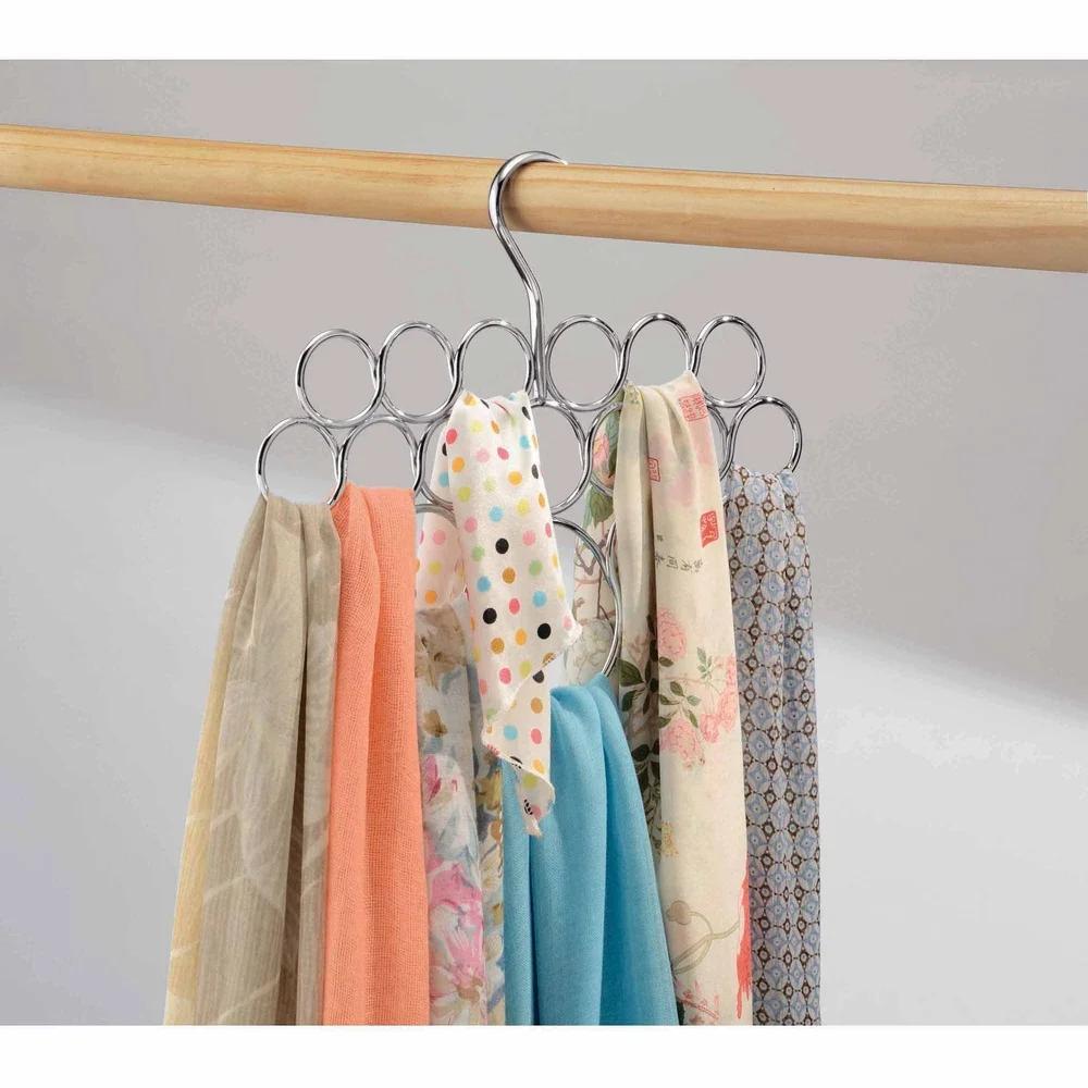 Stainless Steel Scarf Hanger 18 Loop Over Rod Tie Belt Organizer Closet Storage Solution Snag-Free Accessory Holder
