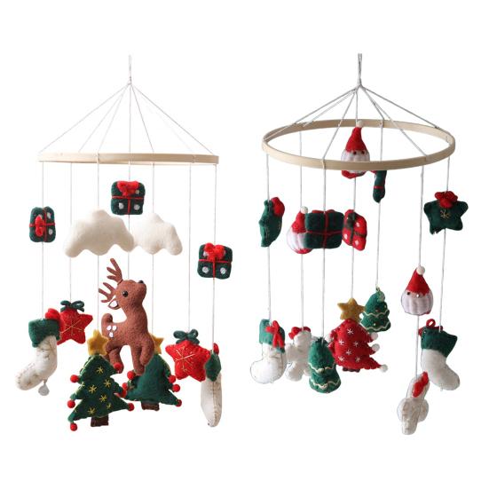 Christmas Crib Mobile Handmade Felt Baby Bed Bell with Reindeer Tree Stars Nursery Decor for Infants Safe Festive Holiday Gifts