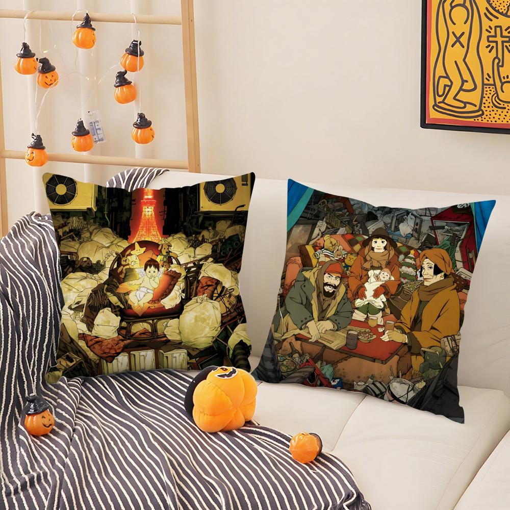 Christmas Movies T-Tokyo Godfathers Second Pillow Case Silky Short Plush With Invisible Zipper Dustproof Sofa Cushion Cover