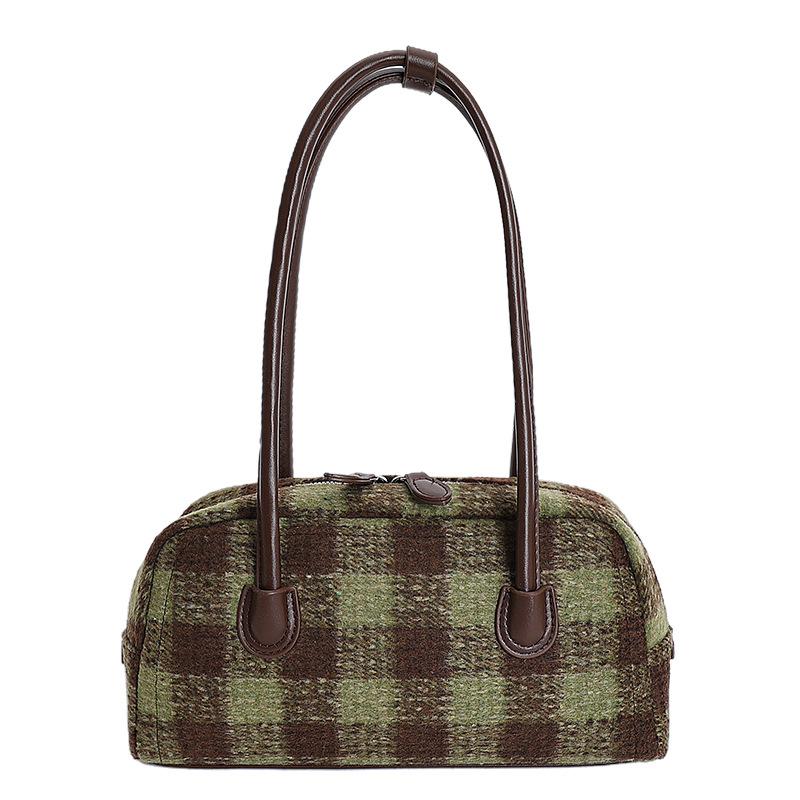 Bolsa de Ombro Único Xadrez de Lã para Mulheres 2026 Nova Coleção Outono e Inverno Nicho Luxo Leve Alta Qualidade Bolsa Feminina para o Dia a Dia