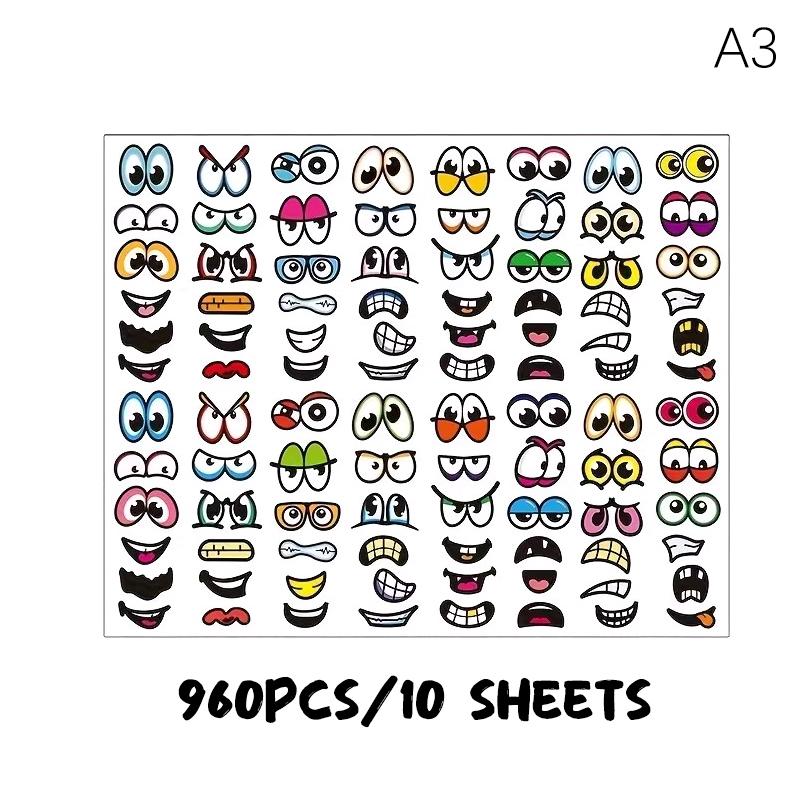 480/960pcs Cartoon Expressions Stickers Self-Adhesive Eyes Mouth Sticker With Playful Faces For Scrapbook DIY Decoration Parties