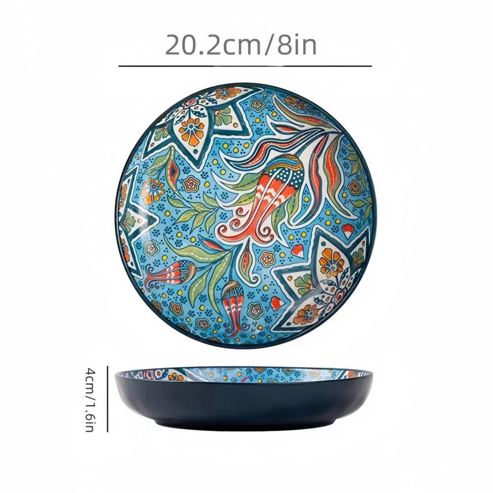 Bohemian Ceramic Plate Home Creative Western Food Fruit High-rimmed Round High-value Oven Microwave Applicable