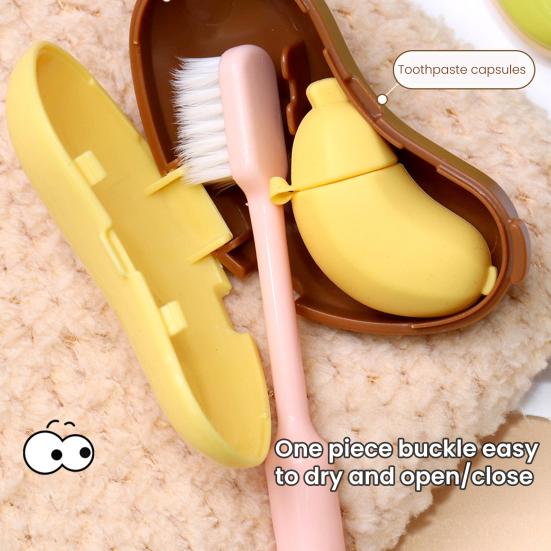 Banana Toothbrush Case Portable Toothbrush Organizer with Silicone Toothpaste Dispenser Hanging Travel Toothbrush Box for Home Use Vacation Camping