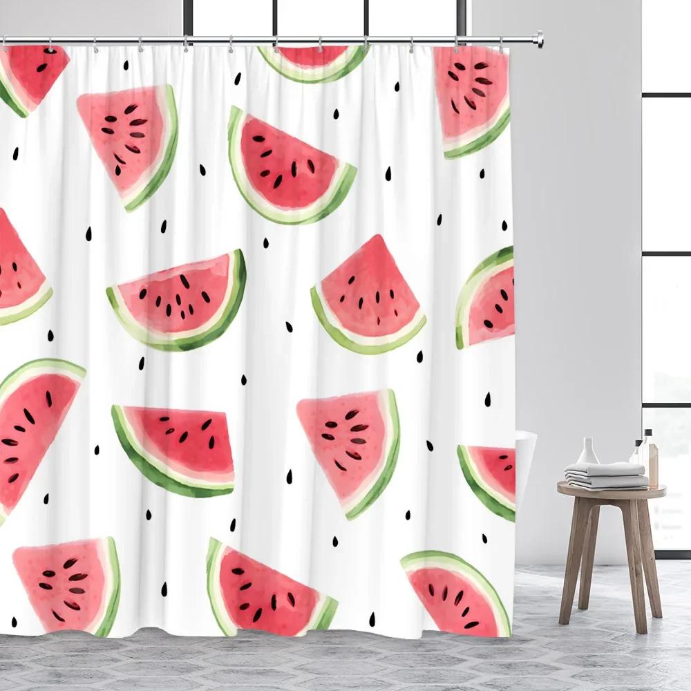 Tropical Fruits Shower Curtains Red Strawberry Lemon Pineapple Blueberry Cherry Bath Curtain Polyester Bathroom Decor With Hooks