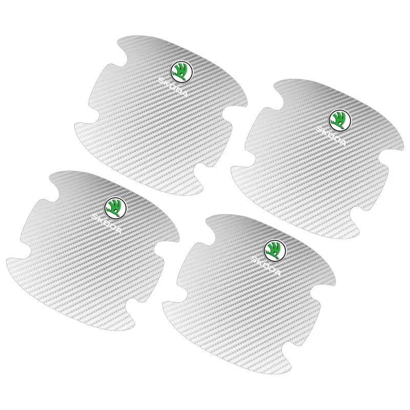 4pcs Car Door Handle Sticker Carbon Fiber Scratches Resistan For Skoda Octavia 2 3 Fabia Kamiq Kapoq Kodiaq Rapid SCALA Superb 3