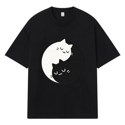 2026 Two Cats Sleeping Printed Graphic Y2k Harajuku Streetwear 100% Cotton T Shirt Casual Oversized Summer Men T-shirt