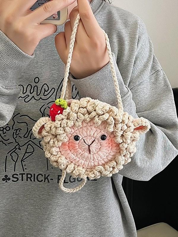 Handwoven Mini Sheep Crossbody Bag With Soft Yarn For Kids And Casual Use