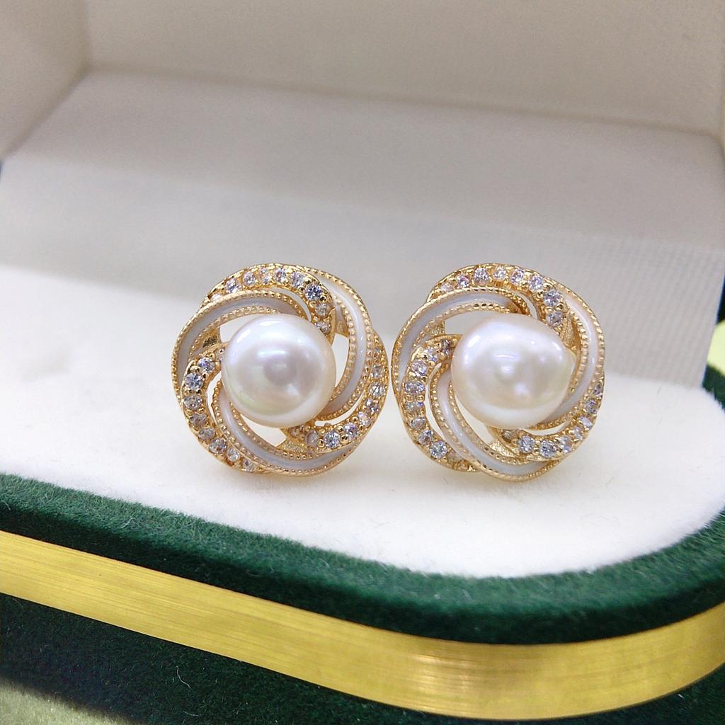 Natural Freshwater Pearl Earrings, French Retro Bird's Nest Classic Style, Exquisite and High-end Jewelry, Women's Jewelry