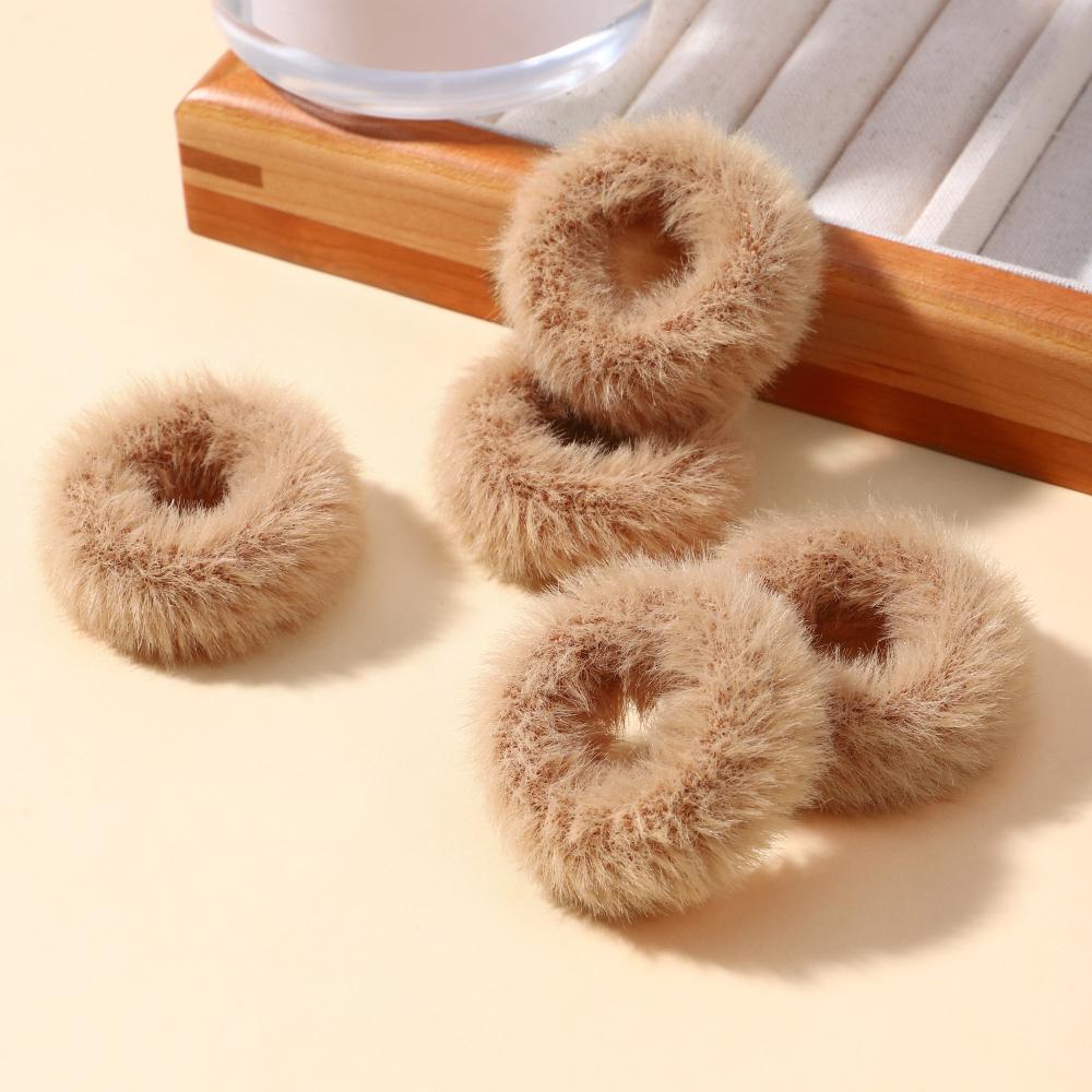 5pcs/bag Girls Mini Colorful Plush Hair Ring Fat Intestine Ring Baby Cute Hairy Head Rope Furry Rubber Band Hair Accessories