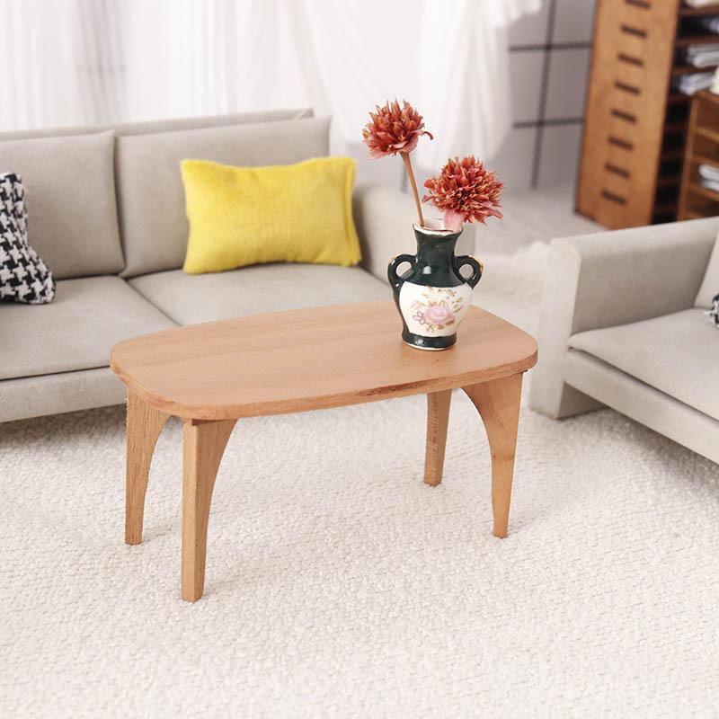 Cute Dollhouse Miniatures Cherry Wood Coffee Table Desk Model Mini Furniture Ornaments Kids Pretend Play Toy DIY Accessory Gifts