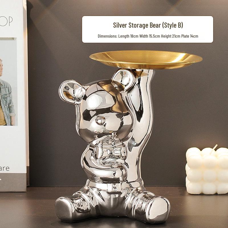 High-End Entrance Display Shelf with Key Storage and Shoe Cabinet - Featuring Violent Bear Ornaments