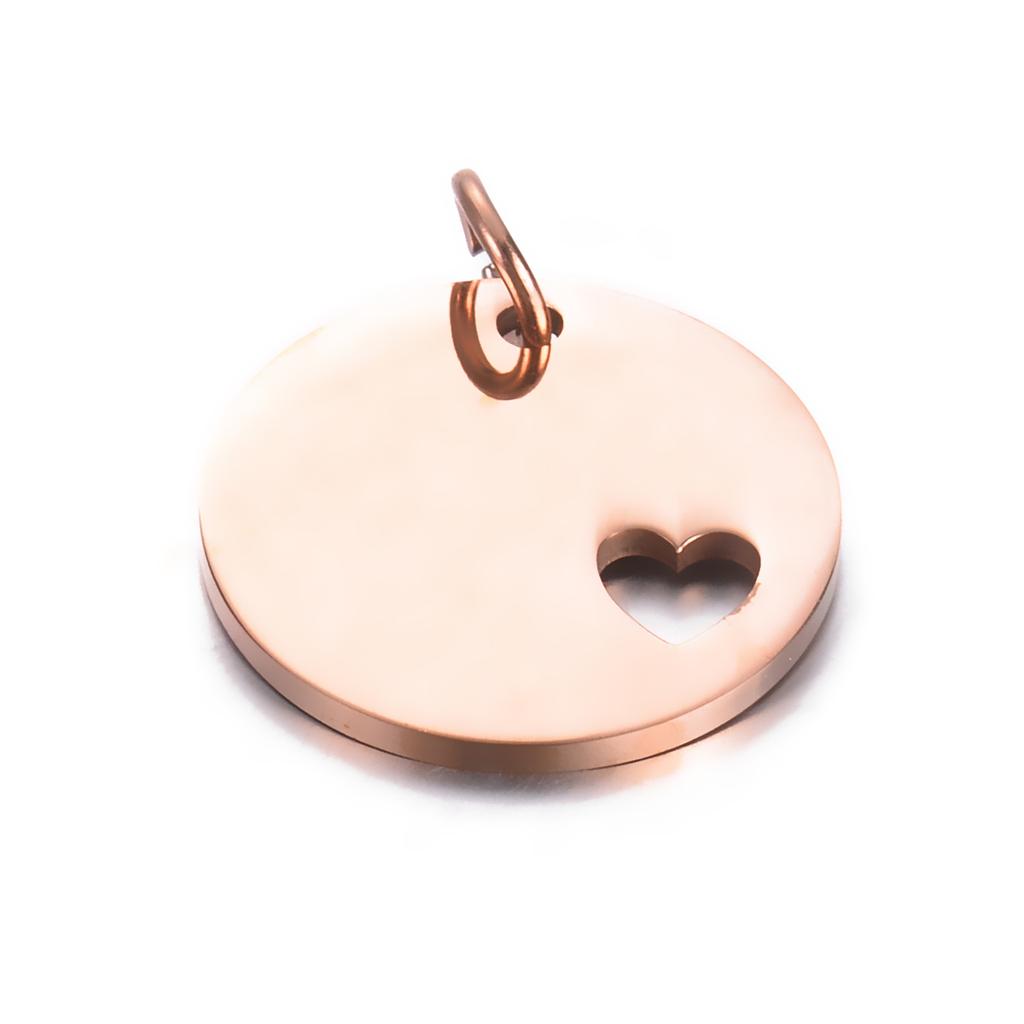 5Pcs Wholesale 5 Colors Round Tag with Hollow Heart Charm Pendant Stainless Steel Jewelry High Polished Size 25mm