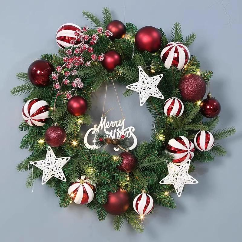 Factory Christmas Wreath Door Hanging Decorative Vine Snowfall for Mall Entrance Stair Handrail Pendant Bell Artificial Flower
