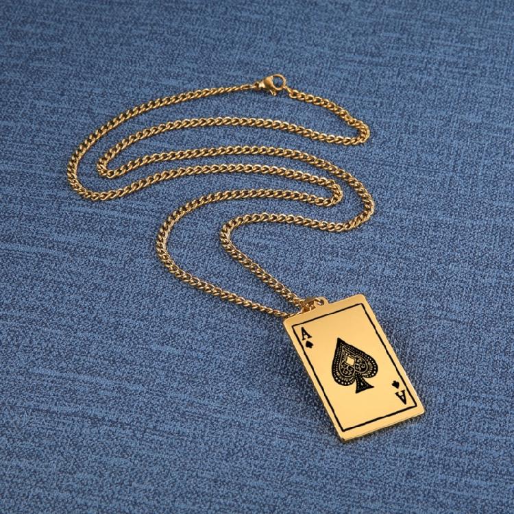 Cool Men Spade Poker Card Necklace Stainless Steel Card Pendant Necklace Multifuntional Chain Necklaces for Daily Party