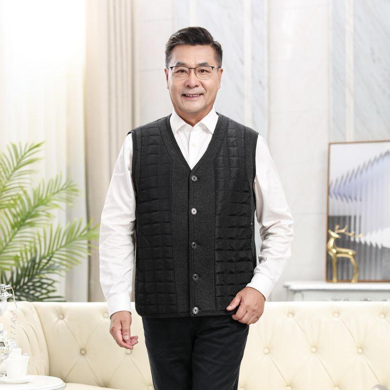 

Men s vest grandfather autumn and winter fleece thickened liner vest vest warm dad vest L (recommended 115-65kg) чёрный