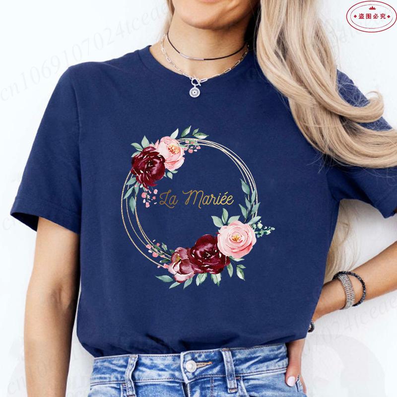 Französische Mädchen Hochzeit Team Braut T-Shirt Junggesellinnenabschied Tops für Frauen Kleidung Kurzärmelig Brautkranz Evjf T-Shirts